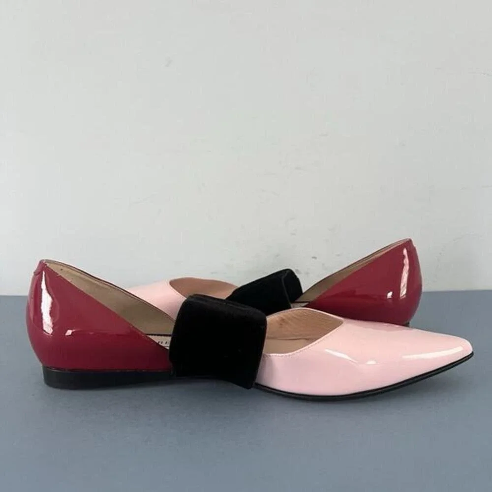 Andrea Gomez Dakota Pink Leather Pointed Toe Ballerina Flats